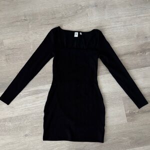 TNA Black Long-Sleeve Square-Neck Bodycon Dress